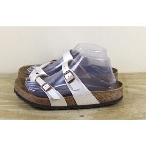 Birkenstock Sandals Womens 8 Mayari Metallic White Birko Flo 2 Buckle